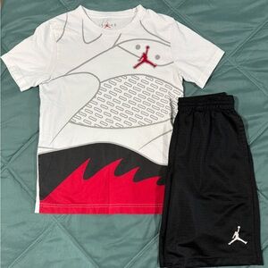 Jordan White Tee and black short set with Red and Black Design